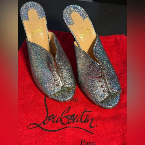 Christian Louboutin Silver Glitter Mules - Picture 4 of 11